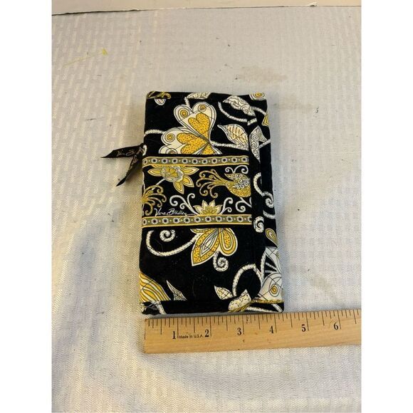 Vera Bradley quilted Yellow Bird plush wallet 8"x4.5" Black Yellow trifold - Picture 3 of 6